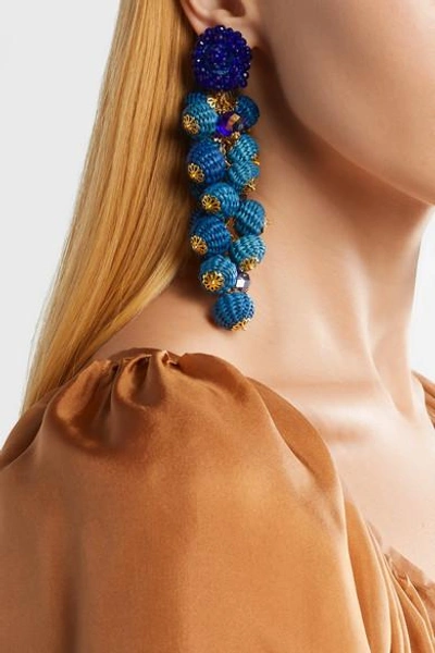 Shop Bibi Marini Cluster Bead, Silk And Gold-tone Earrings In Blue