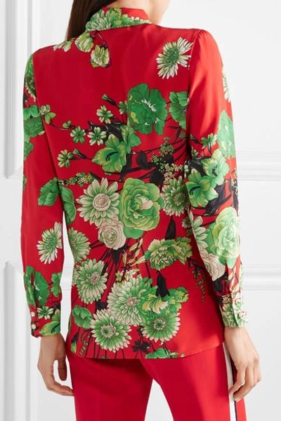 Shop Gucci Floral-print Pussy Bow Silk-satin Blouse