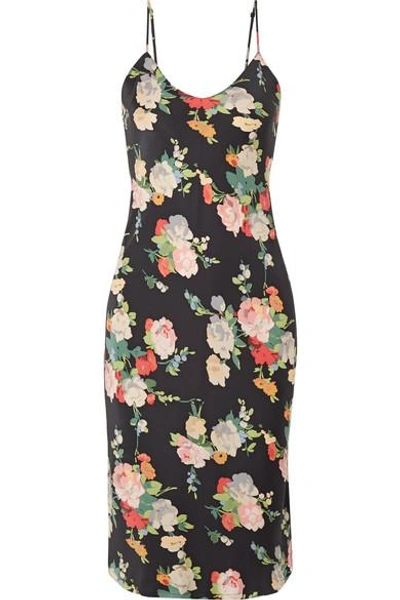 Shop Nili Lotan Floral-print Silk-satin Dress In Black