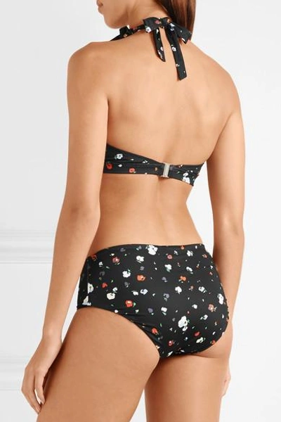 Shop Ganni Floral-print Halterneck Bikini In Black