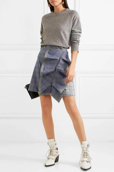 Shop Self-portrait Ruffled Checked Tweed Mini Skirt