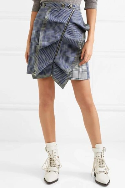 Shop Self-portrait Ruffled Checked Tweed Mini Skirt