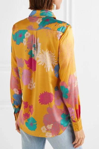 Shop Stine Goya Maxwell Floral-print Silk-blend Charmeuse Shirt In Marigold