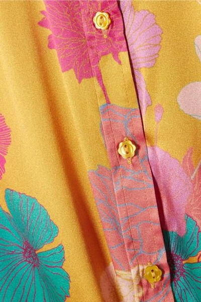Shop Stine Goya Maxwell Floral-print Silk-blend Charmeuse Shirt In Marigold