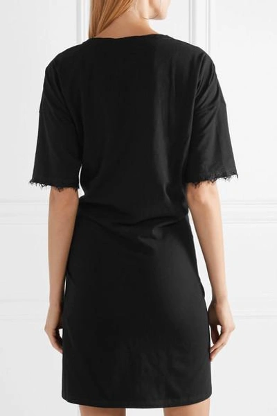 Shop Opening Ceremony Lace-trimmed Gathered Cotton-blend Jersey Mini Dress In Black