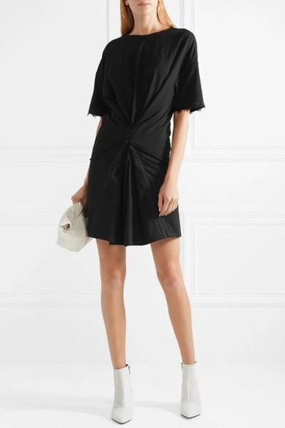 Shop Opening Ceremony Lace-trimmed Gathered Cotton-blend Jersey Mini Dress In Black