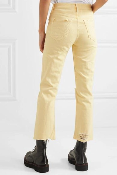 Shop Mother The Tomcat Cropped Distressed High-rise Straight-leg Jeans In Pastel Yellow