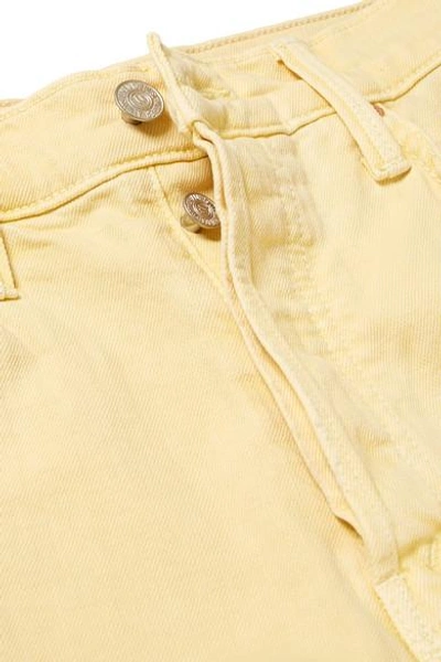 Shop Mother The Tomcat Cropped Distressed High-rise Straight-leg Jeans In Pastel Yellow