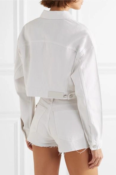 Shop Solid & Striped + Re/done The Hollywood Cropped Embellished Denim Jacket In White
