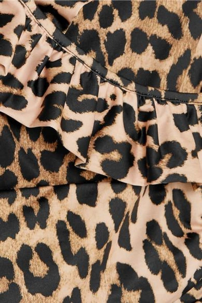 Shop Ganni Avalon Ruffled Leopard-print Halterneck Swimsuit