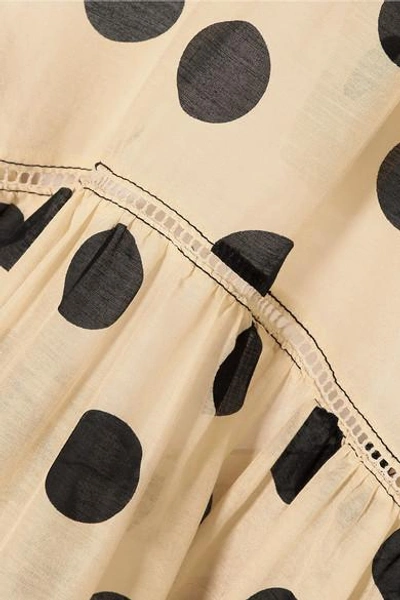 Shop Lee Mathews Minnie Polka-dot Silk And Cotton-blend Halterneck Dress In Beige