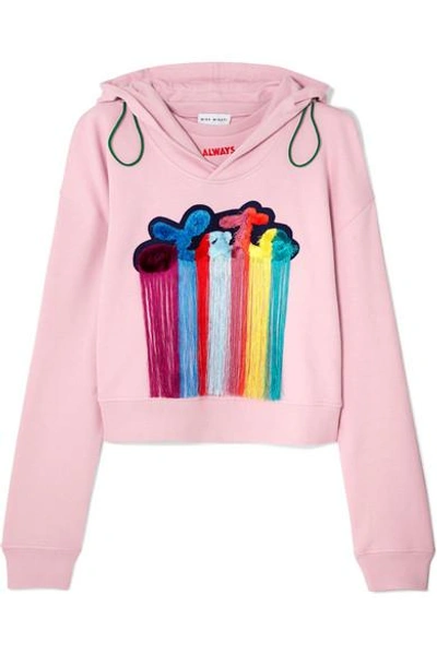 Shop Mira Mikati Tasseled Embroidered Cotton-jersey Hoodie In Pink