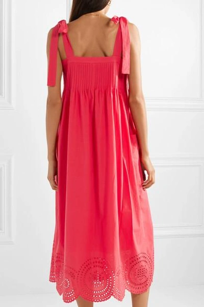 Shop Hatch Sylvie Broderie Anglaise Cotton-voile Midi Dress In Red