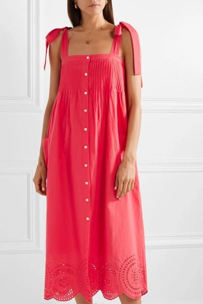 Shop Hatch Sylvie Broderie Anglaise Cotton-voile Midi Dress In Red