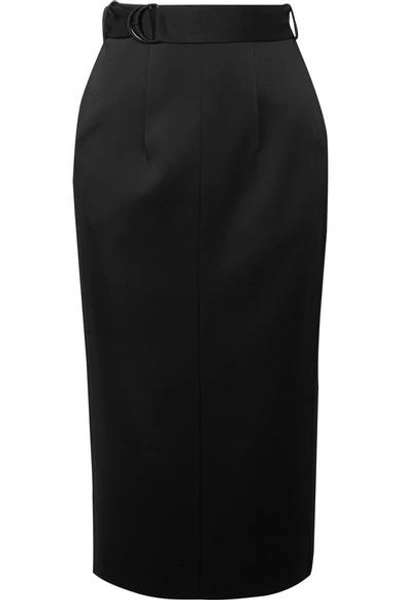 Shop Joseph Byron Belted Satin Midi Skirt In Black