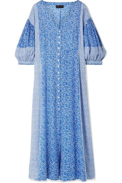 Shop Hatch Nessa Floral-print Cotton-voile Midi Dress In Blue