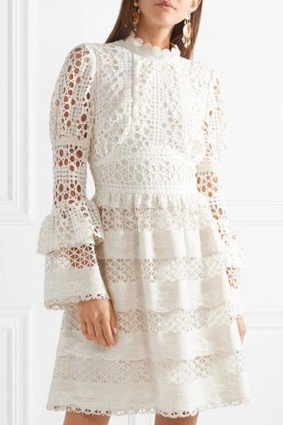 Shop Anna Sui Dew Drop & Trellis Guipure Lace Mini Dress In Cream