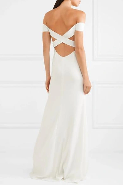 Shop Rime Arodaky Louvre Off-the-shoulder Crepe Gown In White