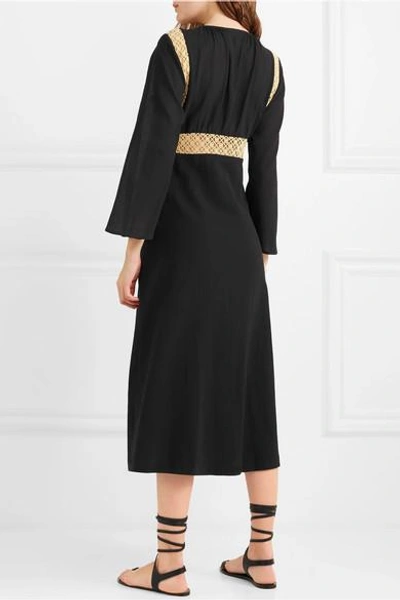 Shop Vanessa Seward Forever Crochet-paneled Cotton-voile Midi Dress In Black