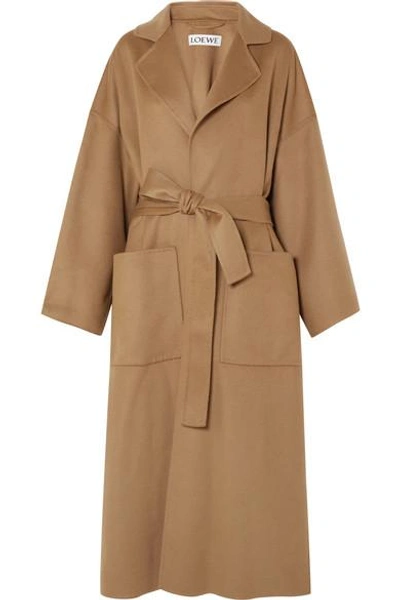 Shop Loewe Oversized Belted Wool And Cashmere-blend Coat In Camel