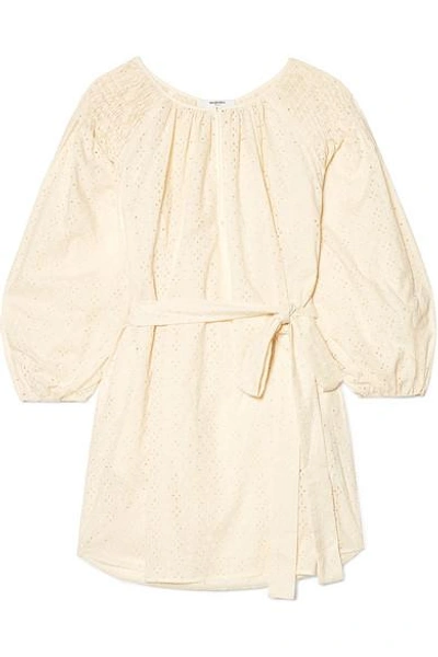 Shop Marysia San Salvador Broderie Anglaise Cotton Mini Dress In Cream