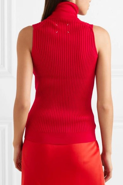 Shop Maison Margiela Ribbed Wool Turtleneck Top In Red