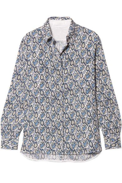 Shop Victoria Beckham Printed Silk-crepon Shirt In Blue
