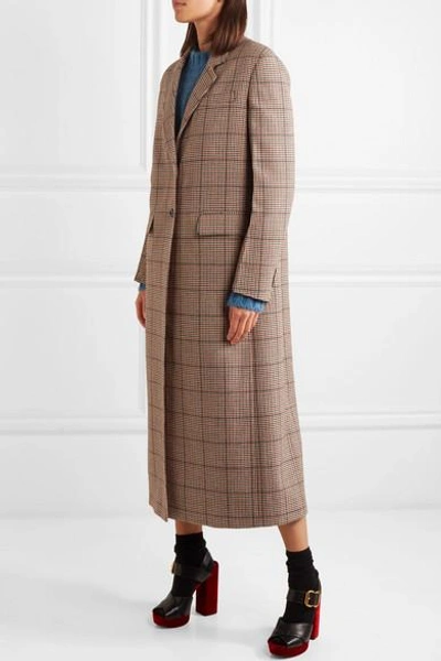 Shop Prada Houndstooth Wool-blend Tweed Coat In Beige