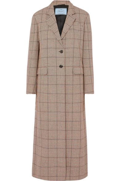 Shop Prada Houndstooth Wool-blend Tweed Coat In Beige