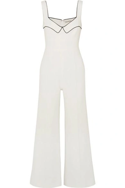 Shop Emilia Wickstead Layla Piped Wool-crepe Jumpsuit In Cream