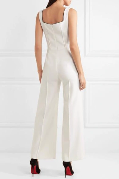 Shop Emilia Wickstead Layla Piped Wool-crepe Jumpsuit In Cream