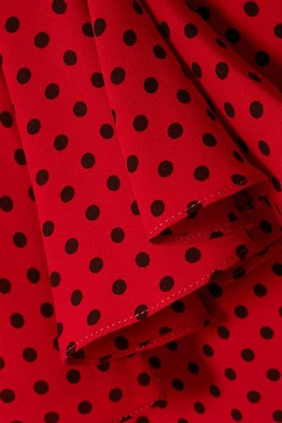Shop Michael Kors Ruffled Polka-dot Silk-georgette Wrap Dress In Red