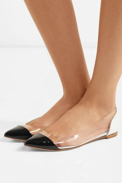 Shop Gianvito Rossi Plexi Patent-leather And Pvc Point-toe Flats In Black