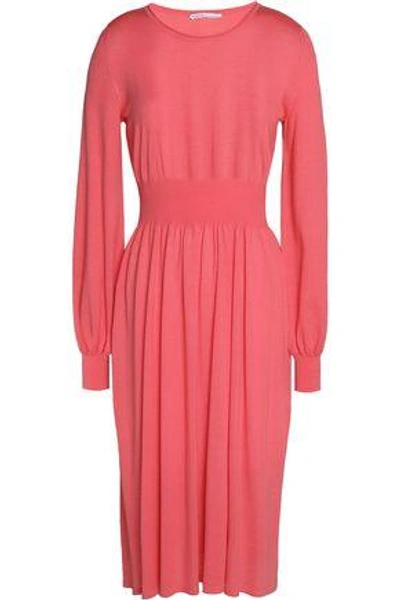 Shop Agnona Woman Gathered Wool Knitted Dress Coral