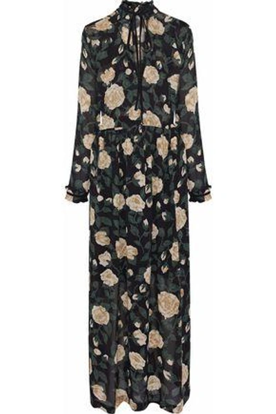 Shop Ganni Carlton Floral-print Georgette Maxi Dress In Black