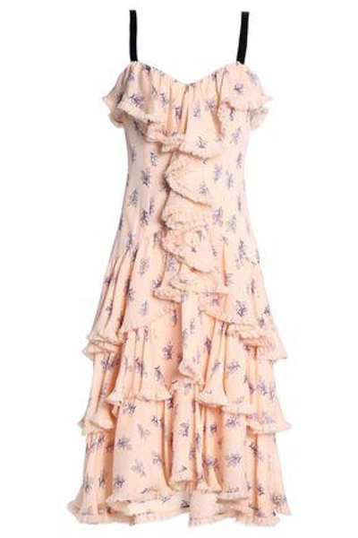 Shop Cinq À Sept Woman Ruffled Printed Silk Dress Peach