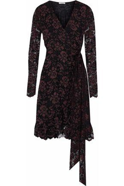 Shop Ganni Woman Flynn Lace Wrap Dress Black
