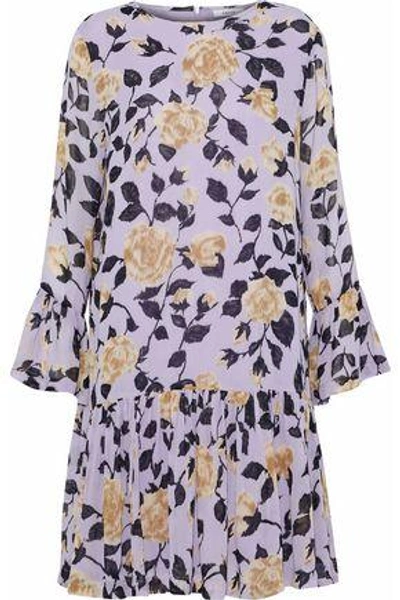 Shop Ganni Woman Carlton Gathered Floral-print Georgette Dress Lilac