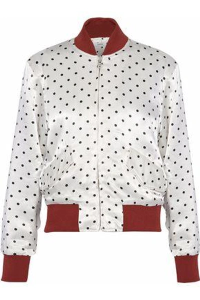 Shop Ganni Leclair Polka-dot Satin Bomber Jacket In White