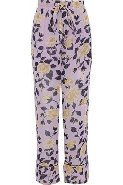 Shop Ganni Woman Carlton Polka-dot Georgette Wide-leg Pants Lilac