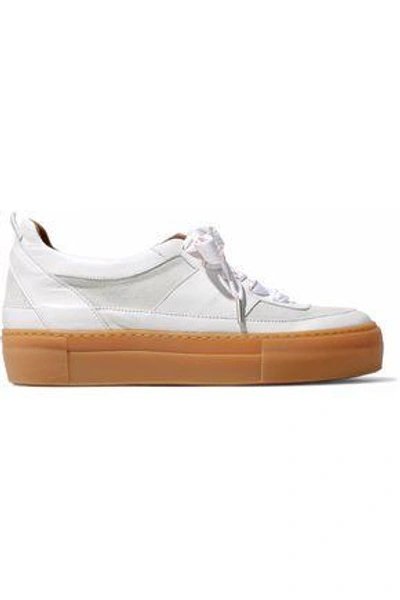 Shop Ganni Leather And Suede Platform Sneakers In White