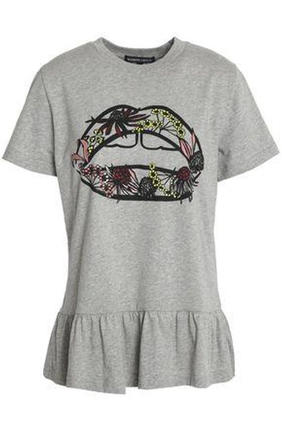 Shop Markus Lupfer Woman Torunn Printed Cotton-jersey Peplum T-shirt Gray