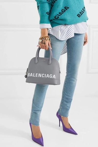 Shop Balenciaga Ville Small Printed Textured-leather Tote In Gray