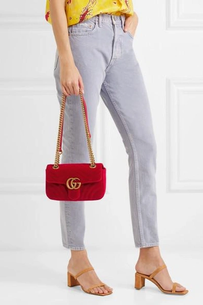 Shop Gucci Gg Marmont Mini Quilted Velvet Shoulder Bag