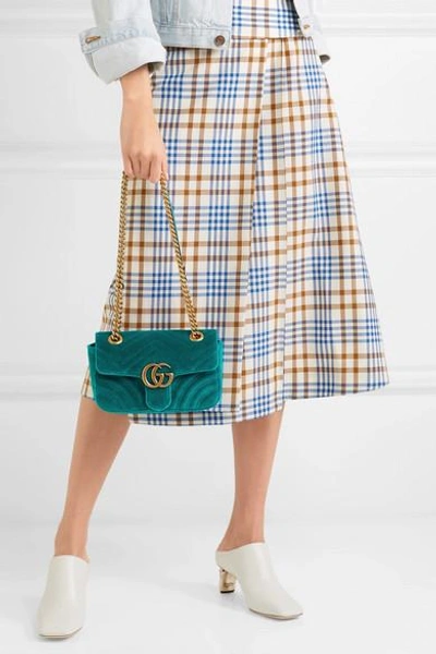 Shop Gucci Gg Marmont Mini Quilted Velvet Shoulder Bag In Blue
