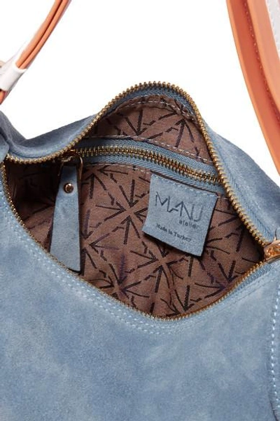 Shop Manu Atelier Fernweh Micro Leather-trimmed Suede Wristlet Bag In Light Blue
