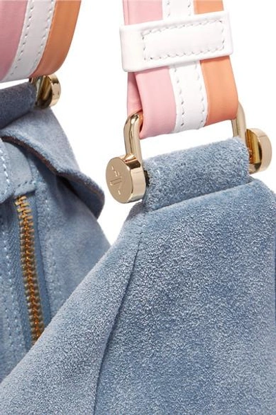 Shop Manu Atelier Fernweh Micro Leather-trimmed Suede Wristlet Bag In Light Blue