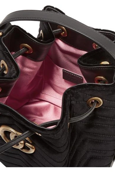 Shop Gucci Gg Marmont Leather-trimmed Quilted Velvet Bucket Bag