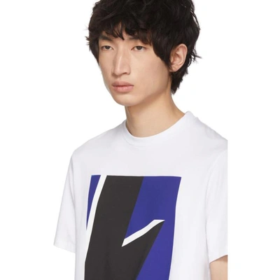 Shop Neil Barrett White And Blue Pop Art Lightning Bolt T-shirt In 1223whtblu