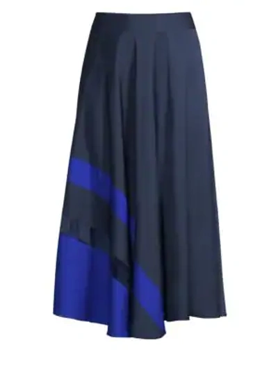 Shop Milly Asymmetric Stripe A-line Midi Skirt In Navy Cobalt